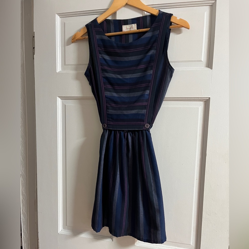 80s Jerell's Sweetheart blue & Purple striped jumper Dress Size vintage Medium